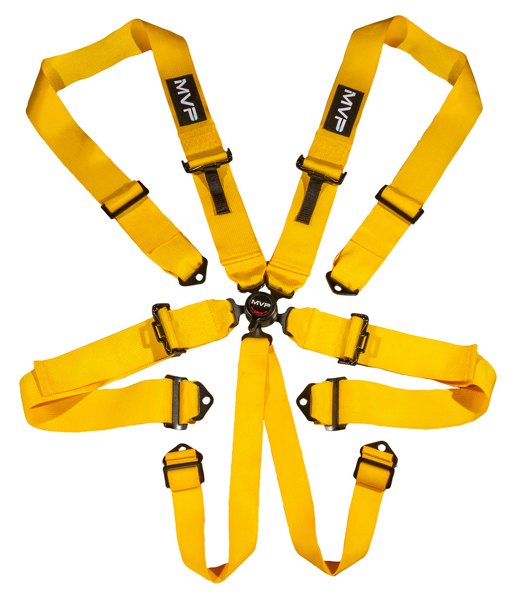 YELLOW 6POINT CAM LOCK HARNESS, SFI APPROVED, 3IN BELTS, BMH & BIE