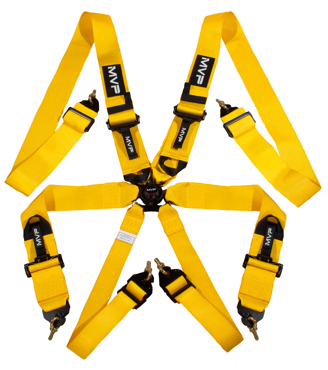 YELLOW 6POINT CAM LOCK HARNESS, FIA APPROVED, 3IN BELTS, BMH & SHE