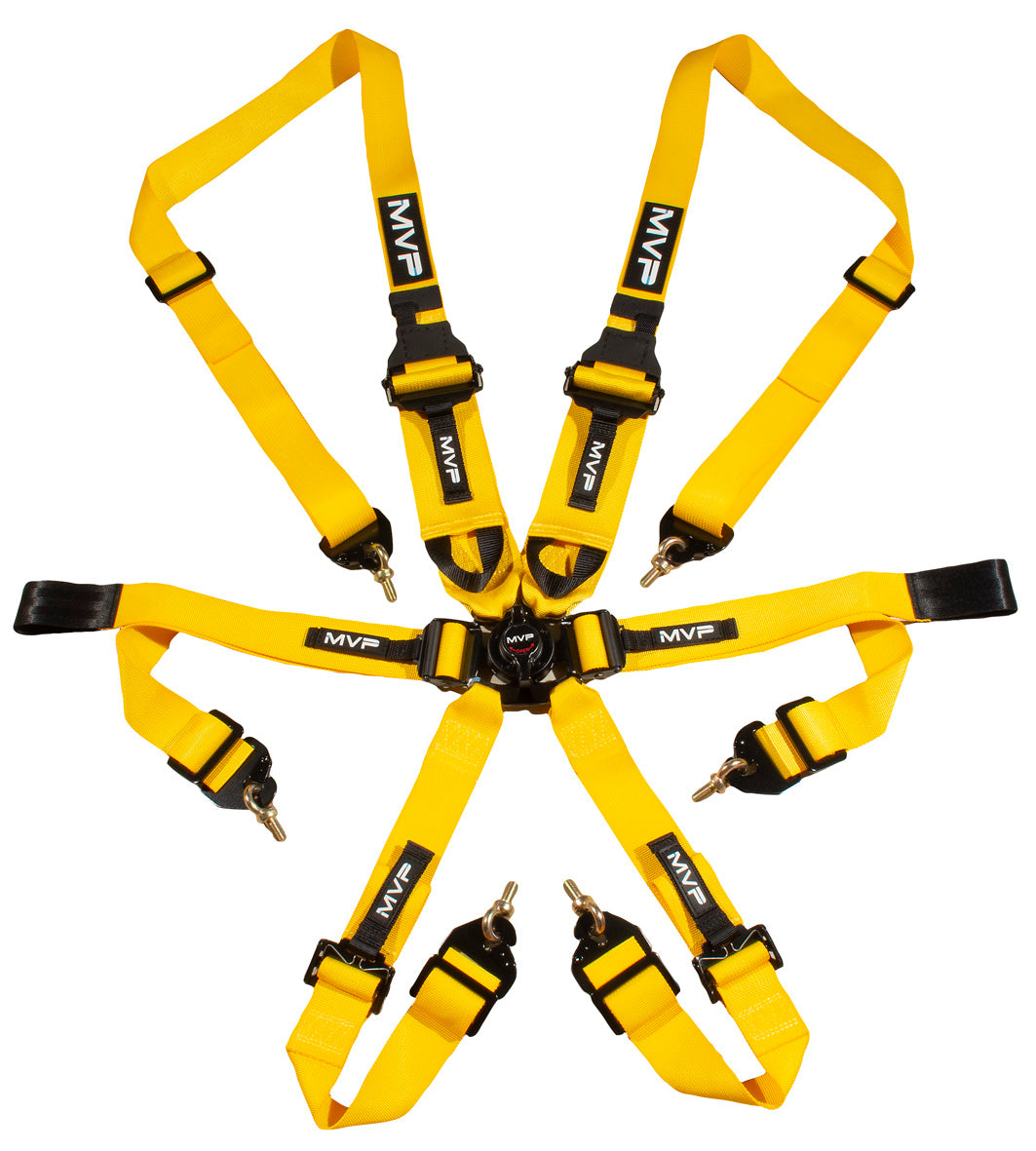 YELLOW 6POINT CAM LOCK HARNESS, FIA APPROVED, HANS 2-3IN BELTS, BMH & SHE