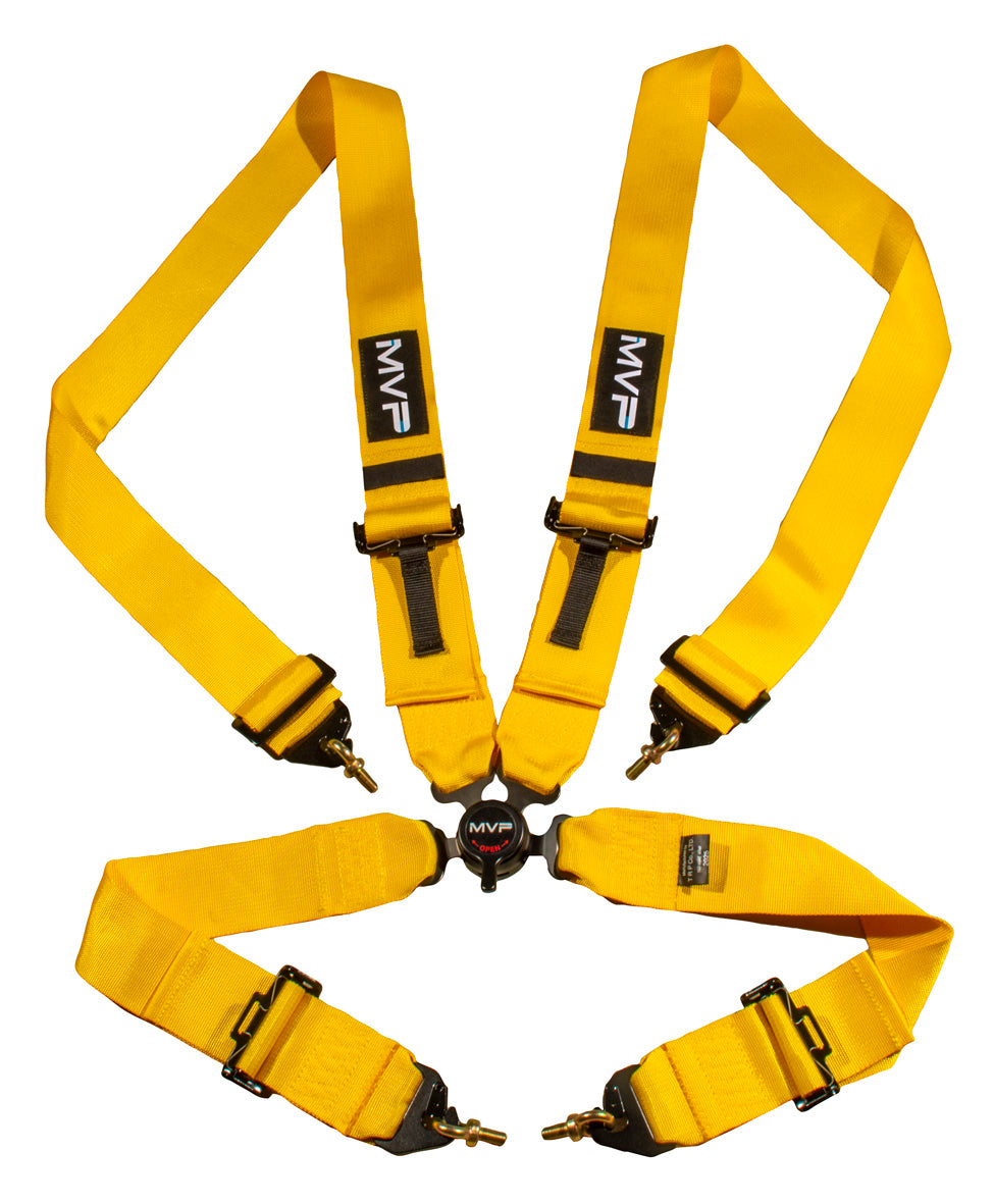 YELLOW 4POINT CAM LOCK HARNESS, FIA APPROVED, 3IN BELTS, BMH & SHE