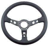 MVP BLACK 350MM LEATHER STEERING WHEEL DISHED WITH BLACK STITCHING