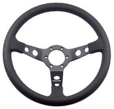 MVP BLACK 350MM LEATHER STEERING WHEEL DISHED WITH BLUE STITCHING